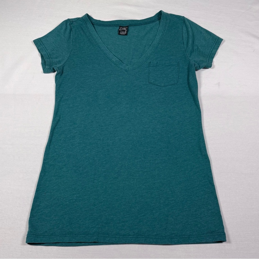 Zine Teal V-Neck Short Sleeve Tee - Picture 7 of 10